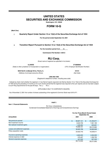 Thumbnail RLI Corp.
 10-Q Quarterly Report FY 
