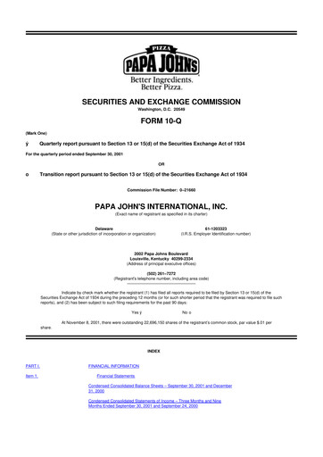 Thumbnail Papa John's Pizza
 10-Q Quarterly Report FY 