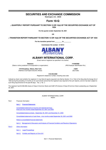 Thumbnail Albany International
 10-Q Quarterly Report FY 