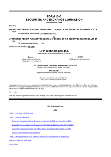 Thumbnail UFP Technologies
 10-Q Quarterly Report FY 