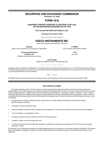 Thumbnail Veeco
 10-Q Quarterly Report FY 