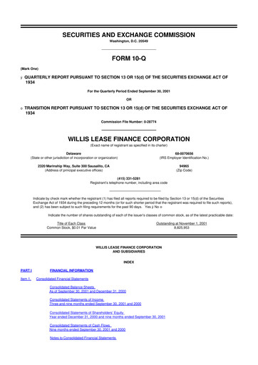Thumbnail Willis Lease Finance Corporation 10-Q Quarterly Report FY 