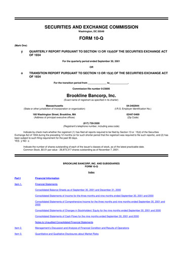Thumbnail Brookline Bancorp 10-Q Quarterly Report FY 