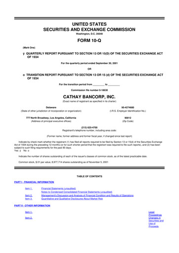 Thumbnail Cathay General Bancorp 10-Q Quarterly Report FY 
