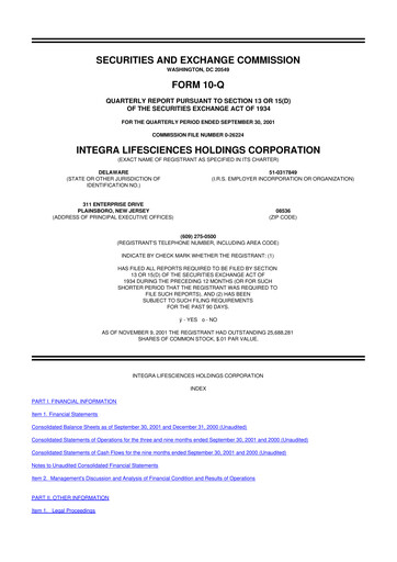 Thumbnail Integra LifeSciences 10-Q Quarterly Report FY 
