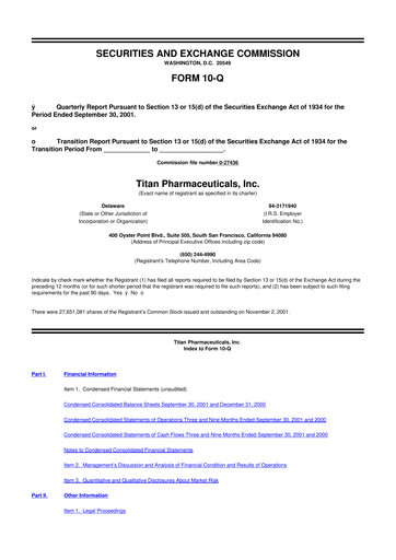 Thumbnail Titan Pharmaceuticals
 10-Q Quarterly Report FY 