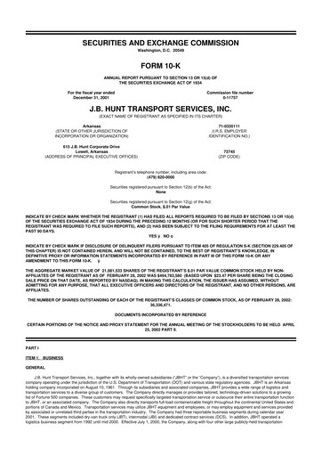 Thumbnail J. B. Hunt
 10-K Annual Report 2001