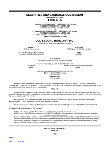 Thumbnail Old Second Bancorp 10-K Annual Report 2001