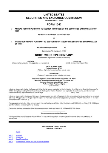 Thumbnail Northwest Pipe Company
 10-K Annual Report 2001