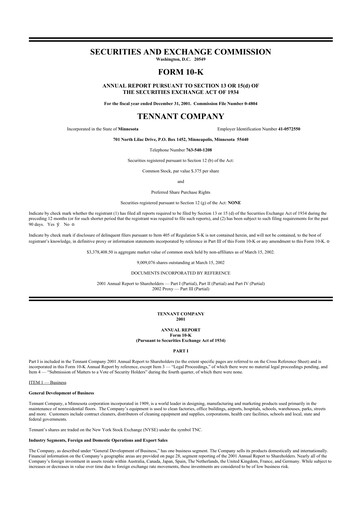 Thumbnail Tennant Company
 10-K Annual Report 