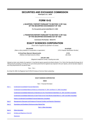 Miniature Exact Sciences 10-Q Rapport trimestriel  