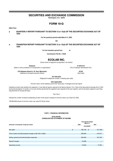 Miniature Ecolab 10-Q Rapport trimestriel  