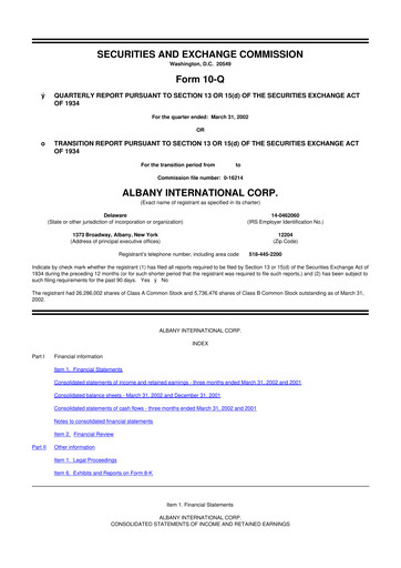 Thumbnail Albany International
 10-Q Quarterly Report FY 