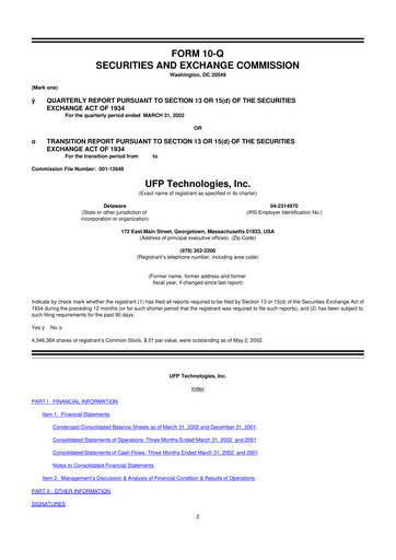 Thumbnail UFP Technologies
 10-Q Quarterly Report FY 