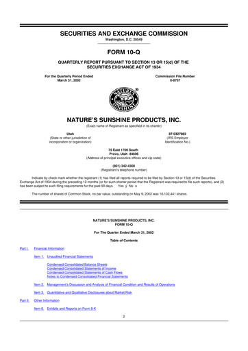 Thumbnail Nature's Sunshine Products 10-Q Quarterly Report FY 