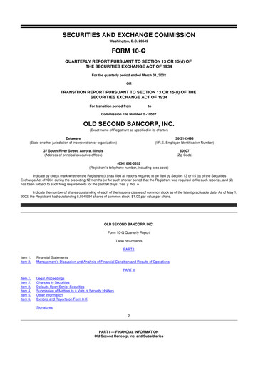 Thumbnail Old Second Bancorp 10-Q Quarterly Report FY 