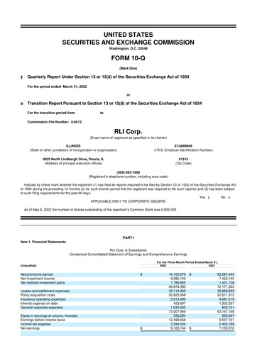 Thumbnail RLI Corp.
 10-Q Quarterly Report FY 