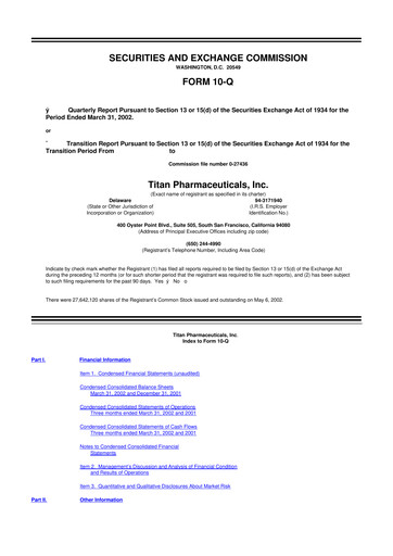 Thumbnail Titan Pharmaceuticals
 10-Q Quarterly Report FY 