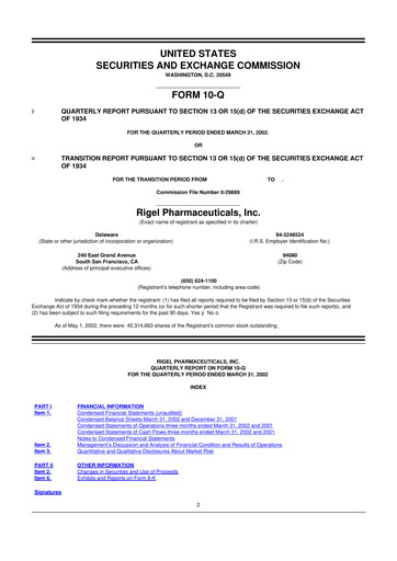 Thumbnail Rigel Pharmaceuticals 10-Q Quarterly Report FY 