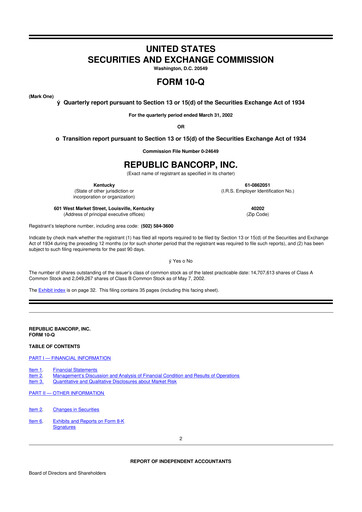Thumbnail Republic Bank 10-Q Quarterly Report FY 