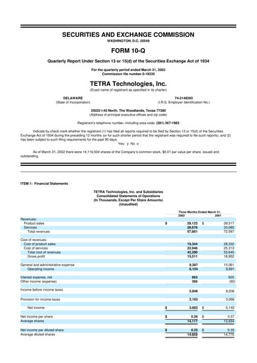 Thumbnail Tetra Technologies 10-Q Quarterly Report FY 