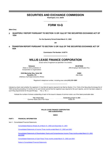 Thumbnail Willis Lease Finance Corporation 10-Q Quarterly Report FY 