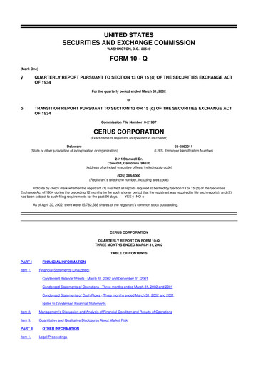 Thumbnail Cerus Corporation 10-Q Quarterly Report FY 