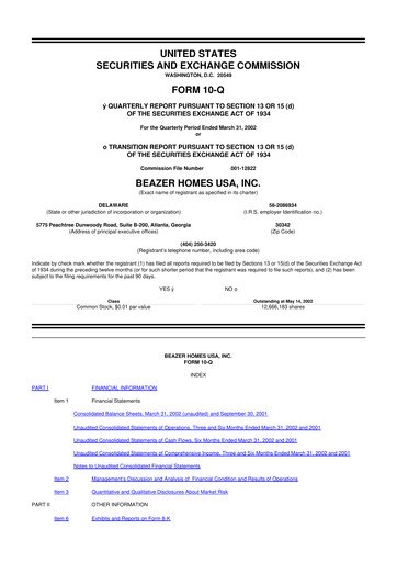 Thumbnail Beazer Homes USA
 10-Q Quarterly Report FY 