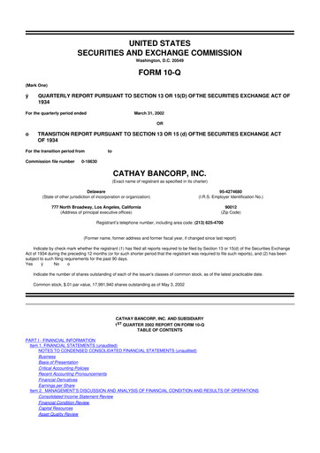 Thumbnail Cathay General Bancorp 10-Q Quarterly Report FY 
