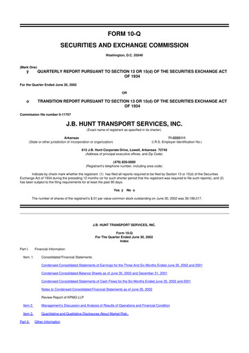Thumbnail J. B. Hunt
 10-Q Quarterly Report FY 