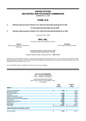 Thumbnail RPC, Inc. 10-Q Quarterly Report FY 