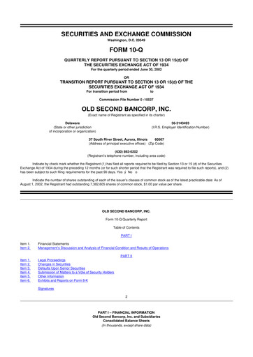 Thumbnail Old Second Bancorp 10-Q Quarterly Report FY 