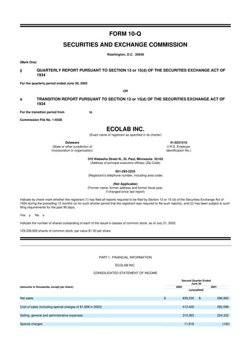 Miniature Ecolab 10-Q Rapport trimestriel  