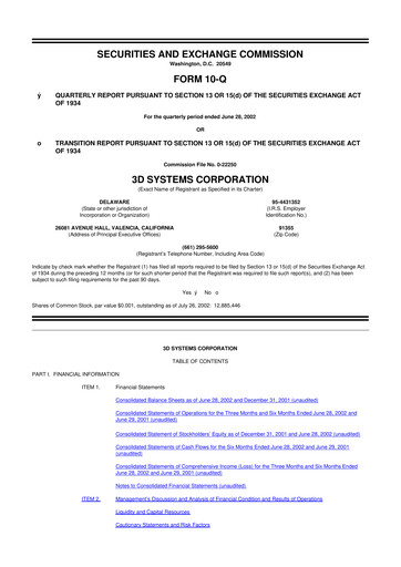 Thumbnail 3D Systems 10-Q Quarterly Report FY 