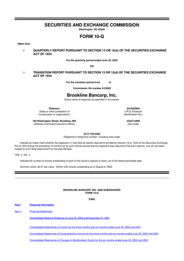 Thumbnail Brookline Bancorp 10-Q Quarterly Report FY 