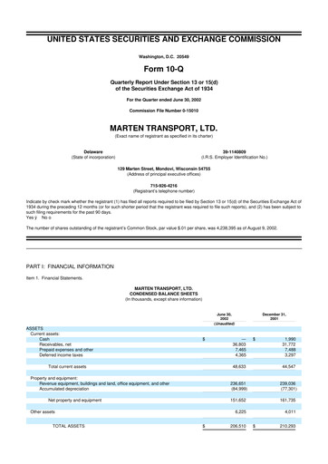 Thumbnail Marten Transport 10-Q Quarterly Report FY 