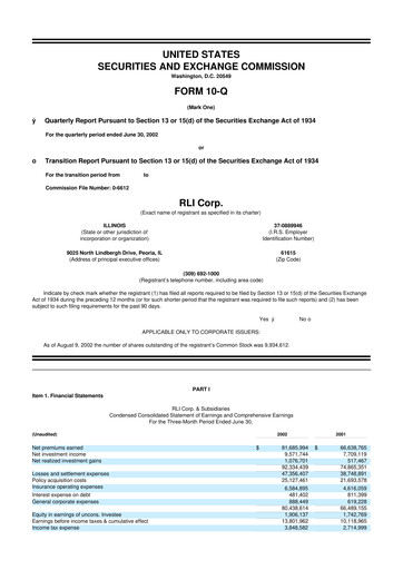 Thumbnail RLI Corp.
 10-Q Quarterly Report FY 