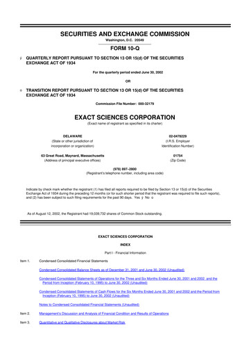 Miniature Exact Sciences 10-Q Rapport trimestriel  