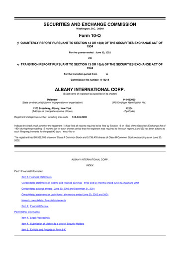 Thumbnail Albany International
 10-Q Quarterly Report FY 