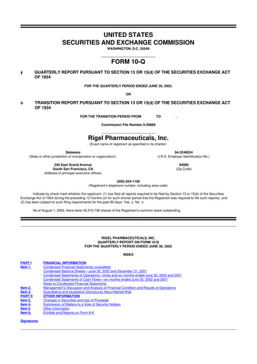 Thumbnail Rigel Pharmaceuticals 10-Q Quarterly Report FY 