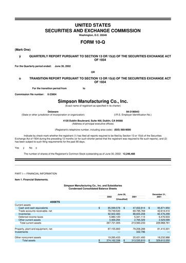 Thumbnail Simpson Manufacturing Company
 10-Q Quarterly Report FY 