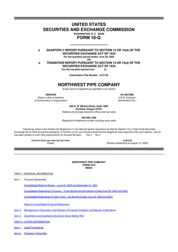 Thumbnail Northwest Pipe Company
 10-Q Quarterly Report FY 
