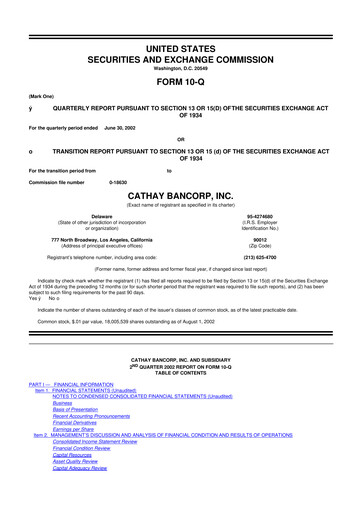 Thumbnail Cathay General Bancorp 10-Q Quarterly Report FY 
