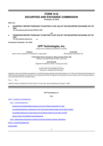 Thumbnail UFP Technologies
 10-Q Quarterly Report FY 