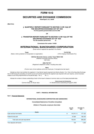 Thumbnail International Bancshares Corp 10-Q Quarterly Report FY 
