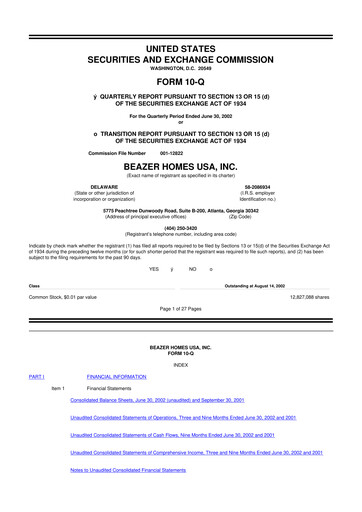 Thumbnail Beazer Homes USA
 10-Q Quarterly Report FY 