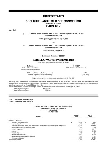 Thumbnail Casella Waste Systems
 10-Q Quarterly Report FY 