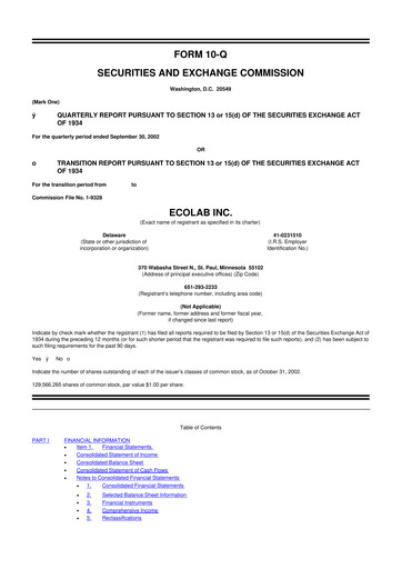 Miniature Ecolab 10-Q Rapport trimestriel  