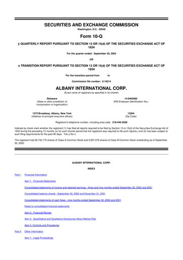 Thumbnail Albany International
 10-Q Quarterly Report FY 