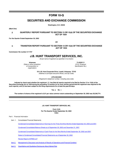 Thumbnail J. B. Hunt
 10-Q Quarterly Report FY 